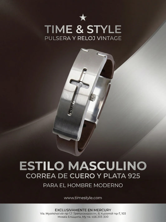 PULSERA Y RELOJ VINTAGE - PLATA 925 Y CORREA DE CUERO